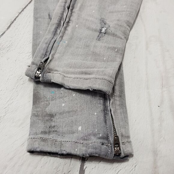 Zara Jeans Size 2 W27"xL29" Z1975 Skinny Jeans Ankle Zip Destroyed Painted Spots - Picture 7 of 8